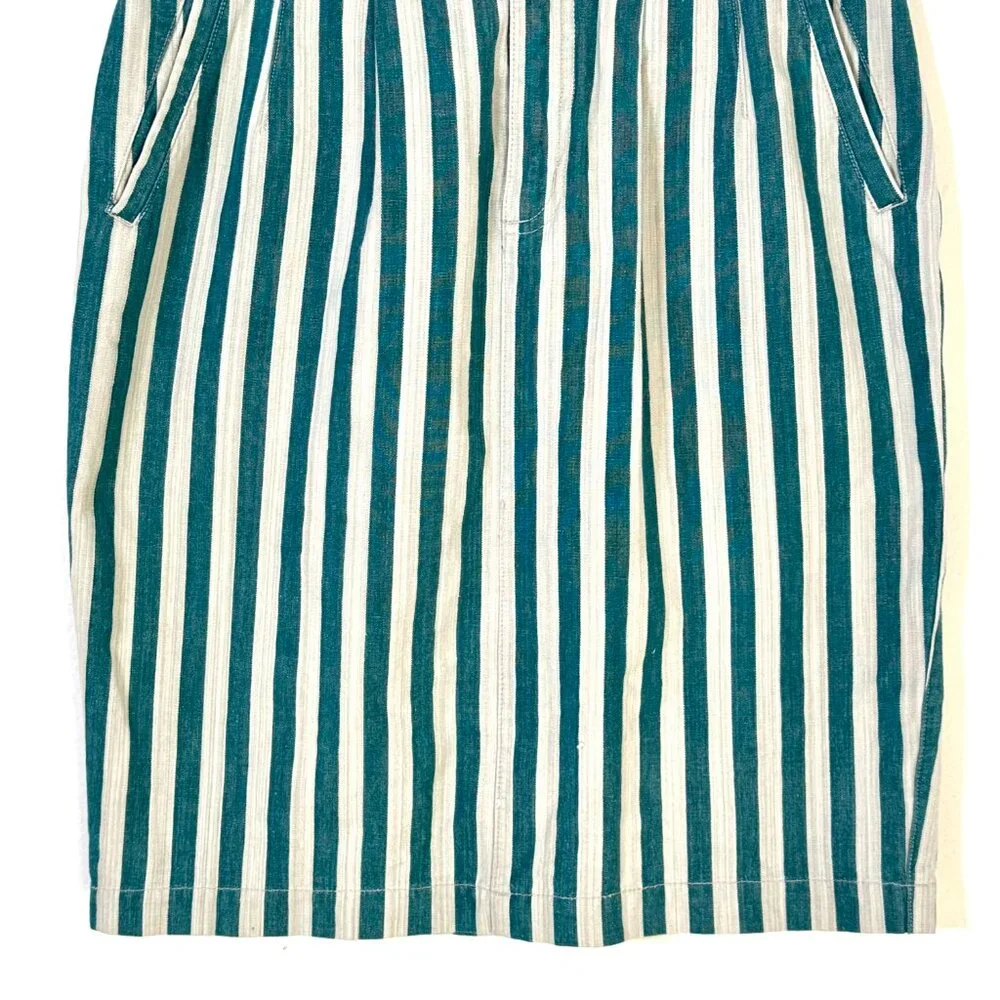 Vintage 80s Esprit Sport Denim Pencil Skirt Vertical Stripe Green White Pockets - Picture 5 of 15